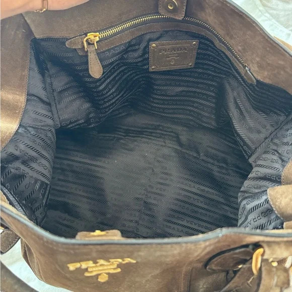 Prada Dark Brown Suede Shoulder Bag - Picture 6 of 8